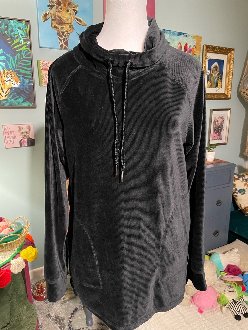 Isaac Mizrahi Black Corduroy Funnel Neck Pullover